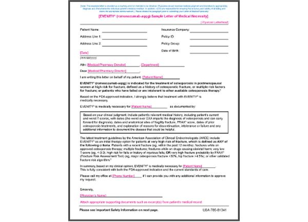 EVENITY® sample letter of medical necessity