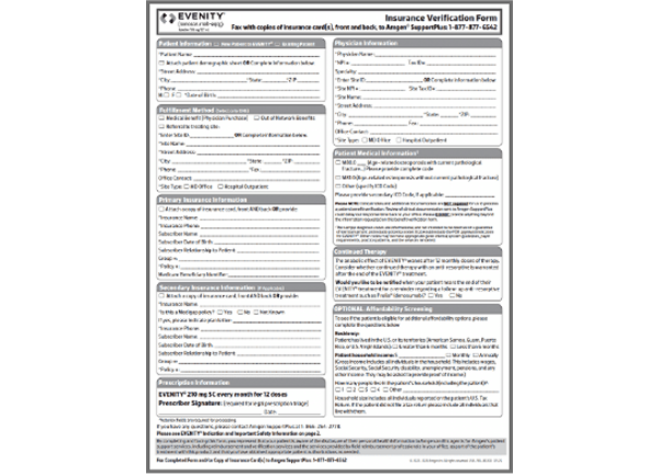 EVENITY® insurance verification form